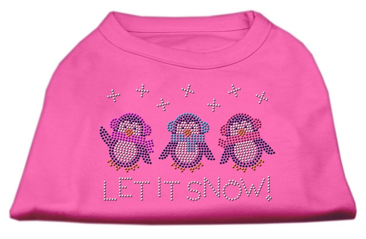 Let It Snow Penguins Rhinestone Shirt Bright Pink XS